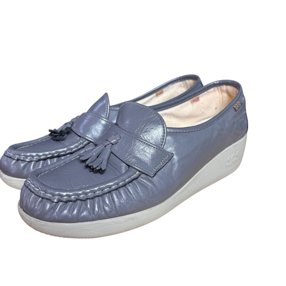 SAS (San Antonio Shoemakers) Tassel Leather Loafer Wedge Shoes in Gray – Sz 8.5M